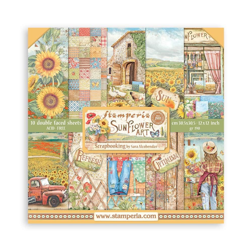 Stamperia Scrapbooking Pad 10 Sheets 30.5 x 30.5 (12x12 Sunflower Art