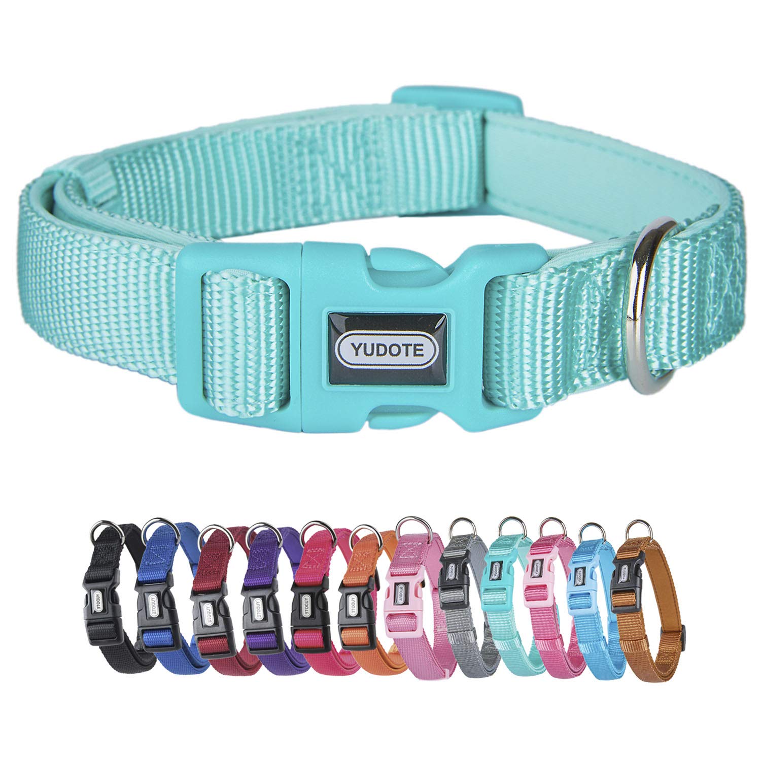 YUDOTE Adjustable Nylon Dog Collar with Soft Neoprene Padding for Puppies Small Sized Dogs Neck 25-38cm Mint Green