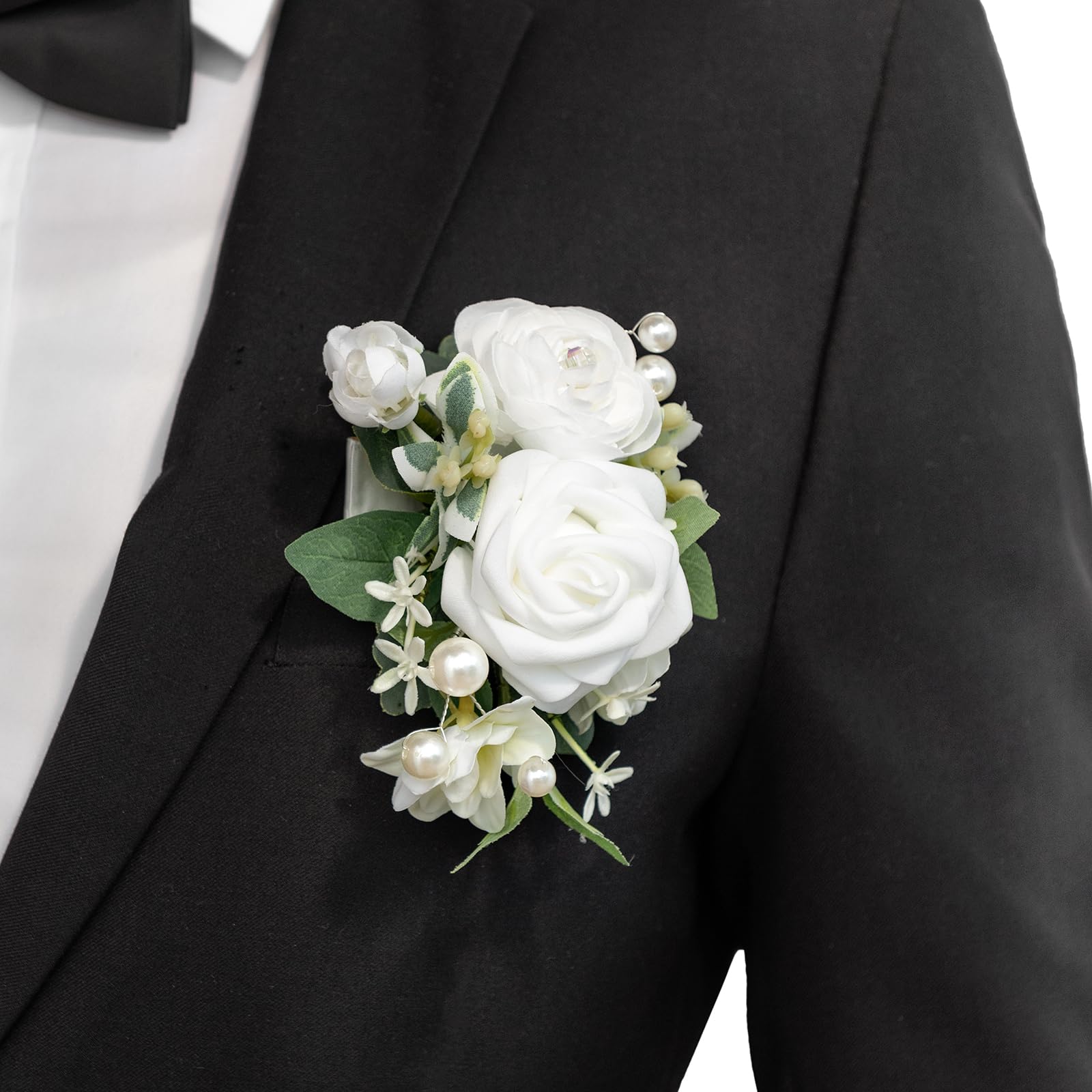 Photo 1 of Ling's Moment Pocket Boutonniere Single, Boutonniere for Men Groom for Wedding, Prom, Homecoming, Anniversary, Graduation, etc.White Ranunculus Ivory