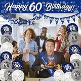 Yontree 60th Birthday Decorations Navy Blue Silver Banner Sash Confetti Balloons view 5