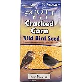 Scott Pet Wild Bird Seed, Cracked Corn, 9lb, High Protein | Attracts Cardinals, Jays, Juncos, Quails, Towhees, Sparrows &amp; Doves. For all outdoor feeders.