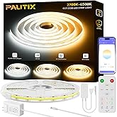 PAUTIX COB LED Strip Lights 2700K-6500K CCT Tunable White 24ft UL-Listed Dotless LED Lights Super Bright Dimmable 24V LED Tape Light with APP/RF Remote Control,Under Cabinets Bedroom Kitchen Lighting