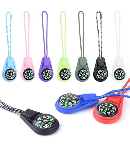 12 Mini Boussoles De Survie Multicolores – Pour Enfants, Randonnée, Camping – Avec Cordon Et étui Rigide