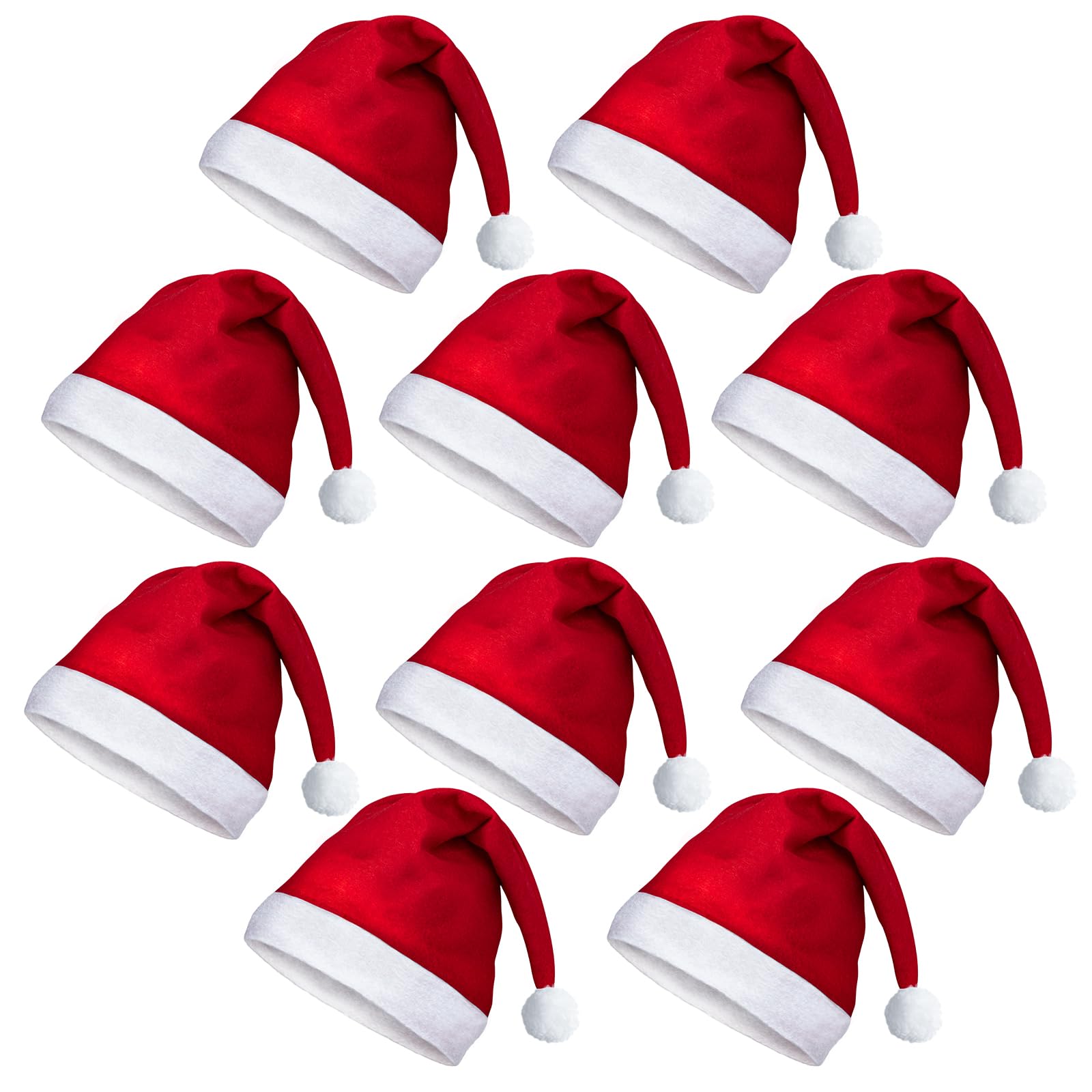 benpen 10PCS Santa Hats Christmas Hat for Adults Bulk, Xmas Party Hats Fancy Dress or Santa Claus Costume, Red, Classic Santa Outfit for New Year Festive Party Supply