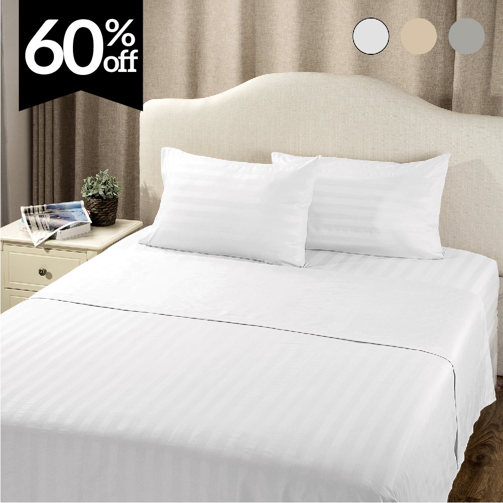 Striped Bedding Sheet Set Queen Plain White 4-Piece with Deep Pocket Fitted Sheet by Bedsure