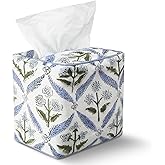 Mimorou Blue Fabric Tissue Box Cover - Floral Print Tissue Box & Decorative Square Napkin Holder Handmade Cotton for Home Bedroom Vanity Countertop Night Stands Office