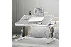 SIDIANBAN Laptop Desk for Bed, Adjustable Beds Table with USB Charge Port, Foldable Lap top Table with Storage Drawer, Portable Laptops Bed Desk Tray for Eating Working Writing Reading