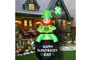 FARONZE 6 FT St. Patrick's Day Inflatable Leprechaun, Blow up Leprechaun Sits on Cornucopia Outdoor Decoration with LED Lights, for Yard Garden Lawn Front Door Holiday Decor (6FT Leprechaun on Cornucopia)