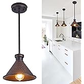 Tarentlight Max 58”Ht Adjustable Tube Mini Pendant,Vintage Hammered Pattern Cast Aluminum Shade,1-E26 Classic Lamp,Oil Rubbed