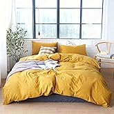 DONEUS Duvet Cover Set 100% Washed Cotton Linen Like Textured Breathable Durable Soft Comfy 3 Pieces Bedding Set with Zipper Closure, 1 Duvet Cover 104x90 Inches and 2 Pillow Shams(King, Yellow)