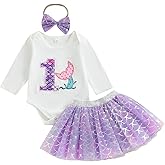 Lamuusaa Toddler Baby Girl Birthday Outfit 1st Romper 2nd/3rd/4th/5th/6th Sweatshirt Mermaid Tutu Skirts Cake Smash Outfit