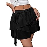 MakeMeChic Women's Y2K Sheer Mesh Mini Skirt Ruffle Hem Drop Waist Layered Tie Side Short Skirts