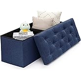 BRIAN & DANY 43 Inches Ottoman with Storage, Linen Storage Ottoman Bench, End of Bed Benches, Folding Ottomans for Bedroom, Living Room and Entryway (Blue)