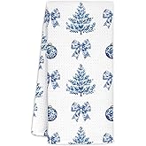 CIOJUNE Blue and White Chinoiserie Christmas Kitchen Coquette Blue Bow Christmas Tree Hand Towels for Bathroom, Grandmillennial Christmas Dish Towels Tea Towels, Chinoiserie Decor, 16x24 Inches