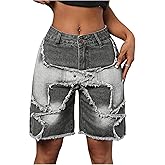 SweatyRocks Women's Y2K Jean Shorts Strar Leg Raw Trim Streetwear Bermuda Denim Shorts