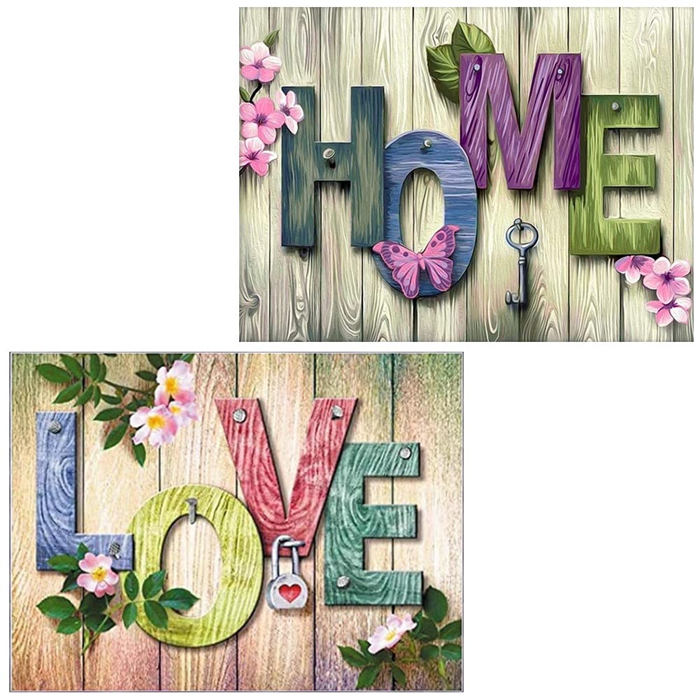 Abillyn Wooden Cross Stitch Kits Home and Love Cross Stitch Kits 2 Pack DIY Craft Pattern Printed Craft Kits (Home & Love 2 Pack)