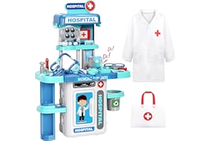JOVOW Doctor Kit for Kids Toddlers 3-8, 2 in 1 Kids Doctors Play Set with Costume, Stethoscope and Surgical Light, Pretend Medical Station Set for Boys Girls Birthday