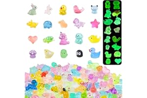 120PCS Luminous Mini Resin Animals 20 Types, Miniature Tiny Plastic Animal Figures Glow in The Dark Mini Ducks Rabbit Dinosau
