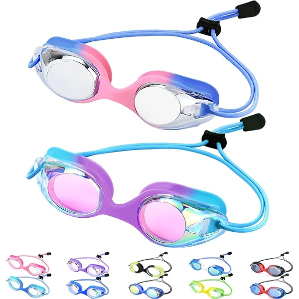 Vvinca Kids Goggles With Comfort Fabric Strap, Kids Swim Goggles Wide View Anti-Fog/UV No