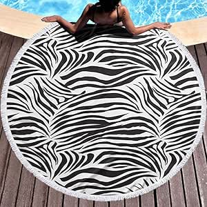 W-wishes Toallas de Playa Redondas Cebra Rayada Estampado Animal