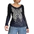 Y2k Fairy Grunge Graphic Long Sleeve Tees Tops Women E-Girls Aesthetic Gothic Skull Print Baggy T Shirts Emo Clothes