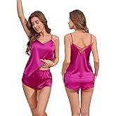 Drtope Satin Pajama Set for Women Cami Shorts Set Soft Nightwear silk pajama short set V-neck lingerie