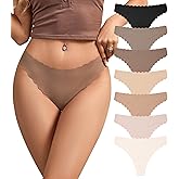 SHARICCA Womens Seamless Thongs No Show Underwear Soft Ribbed Invisible Panties Wave Edge Multi Pack