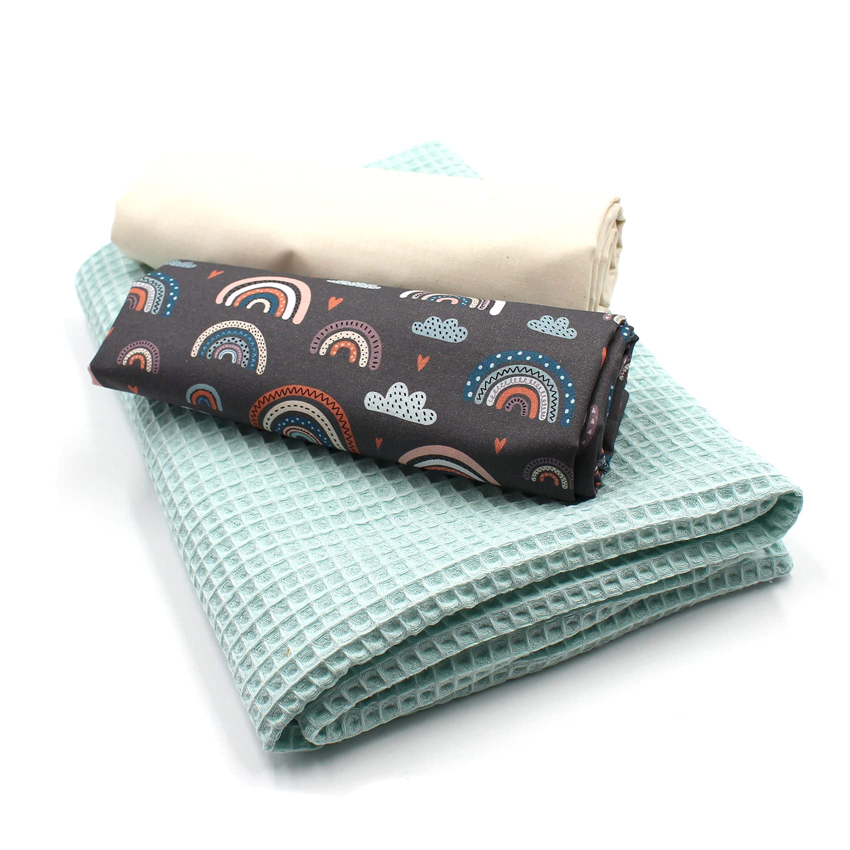 VmG-Store Waffle Pique + Cotton Fabric Set Colour Coordinated Waffle Fabric 100% Cotton Fabric Oeko-Tex 100 (Rainbow Pastel Grey Set03) — image 1