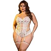 ohyeahlady Women's Garter Lingerie Set Cut Out Honeymoon Outfits Underwire Teddy with Sexy Lace Cheeky Panties S-2XL