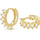 Gacimy Small Gold Huggie Hoop Earrings for Women 14K Real Gold Plated with Cubic Zirconia