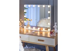 LUXFURNI Vanity Mirror with Makeup Lights, Large Hollywood Light up Mirrors w/ 18 LED Bulbs for Bedroom Tabletop & Wall Mounted (26Lx21W, White)