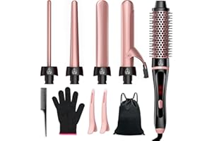 5 in 1 Curling Iron, Hair Curling Wand Set Thermal Brush 4 Interchangeable Ceramic Curling Wands (0.35"-1.25”) Fast Heat Up D