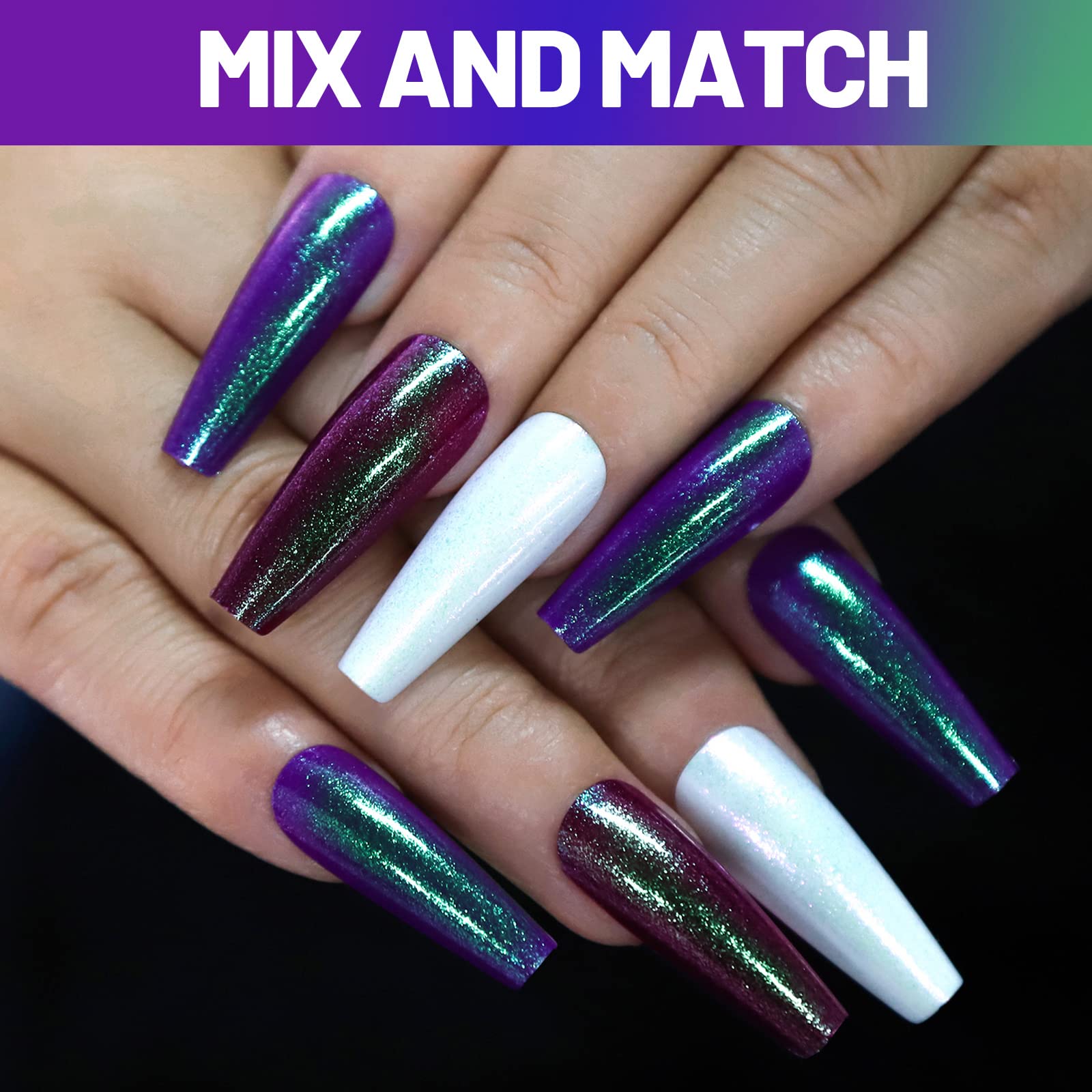 Teenitor Long Press On Nails, Chrome Press On Nails, 288pcs Long Coffin Ballerina False Nails, 12 Colors Full Cover Glue On Nails Holographic Metallic Mirror - Image 5