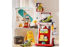 Eohemeral Kids Cleaning Set for Toddlers, Detachable 22 Pcs Cleaning Toys, Educational Toddler Cleaning Carts Includes Real Working Vacuum Cleaner, Broom, Spray Bottle and More (Red)