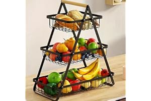 Corner Fruit Basket 3-Tier - Triangle Metal Organizer Fits Perfectly in Kitchen Counter Corners, Ventilated Design for Fruits