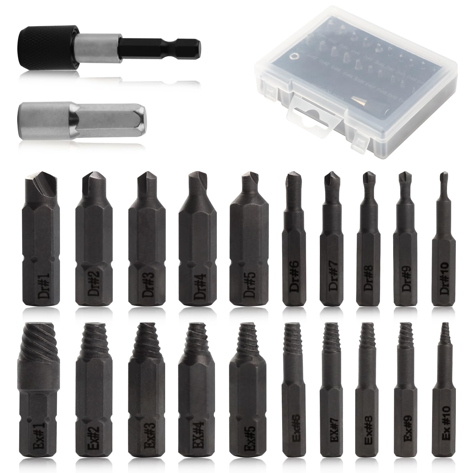 LEONTOOL Damaged Screw Extractor Set, 22 Pcs Easy Out Stripped Screw Extractor Kit, Remover for Stripped Screws Nuts & Bolts, Tiny Screw Extractor with Magnetic Extension Bit Holder & Socket Adapter