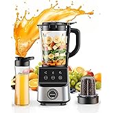 HoninJoy Countertop Blenders for Kitchen, 1400W Professional Blender for Smoothies, 3 Functions with 5 Speeds Smoothie Blender, with 51-oz Glass Jar, Grinder & Portable Cup Combo, Self-Cleaning