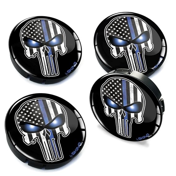 Skino 4 x 60mm Silikon Nabenkappen Kappen Punisher Skull Schädel Totenkopf USA Flagge Felgendeckel Radkappen Radnabendeckel N
