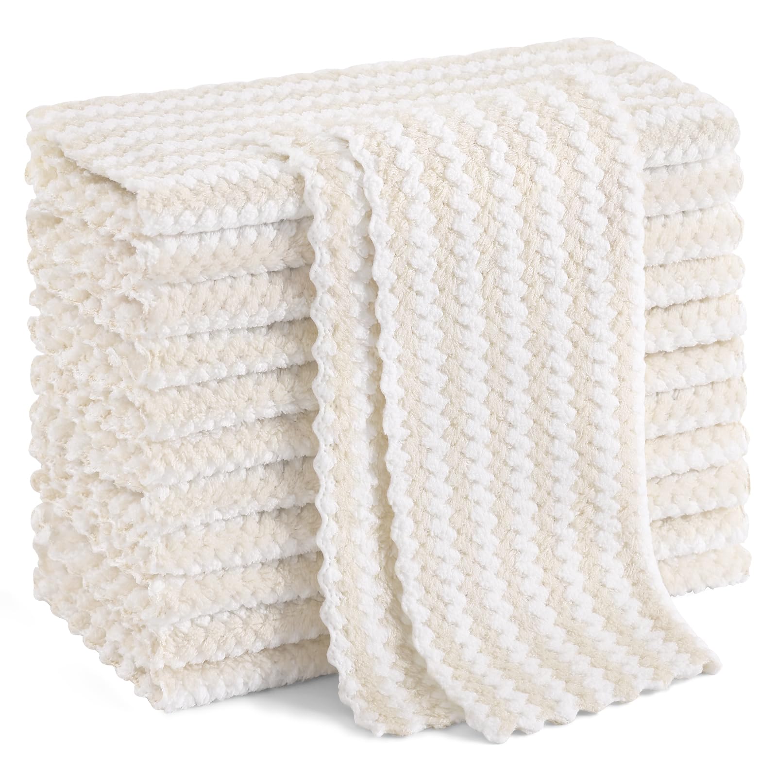 Photo 1 of **MISSING PARTS**Homaxy 12 Pack Kitchen Dish Cloths, Ultra Soft and Absorbent Dish Towels, Reusable Fast Drying Microfiber Cleaning Cloth, Coral Velvet Wave Design No-lint, 10 x 10 inches, Beige