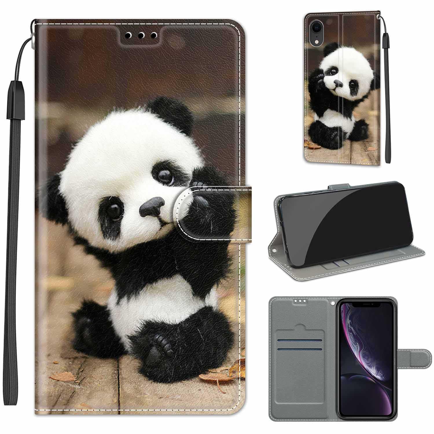 for iPhone XR Case, PU Leather Wallet Book Flip Folio Stand View Cover Pouch Compatible with iPhone XR Phone Case (Panda)