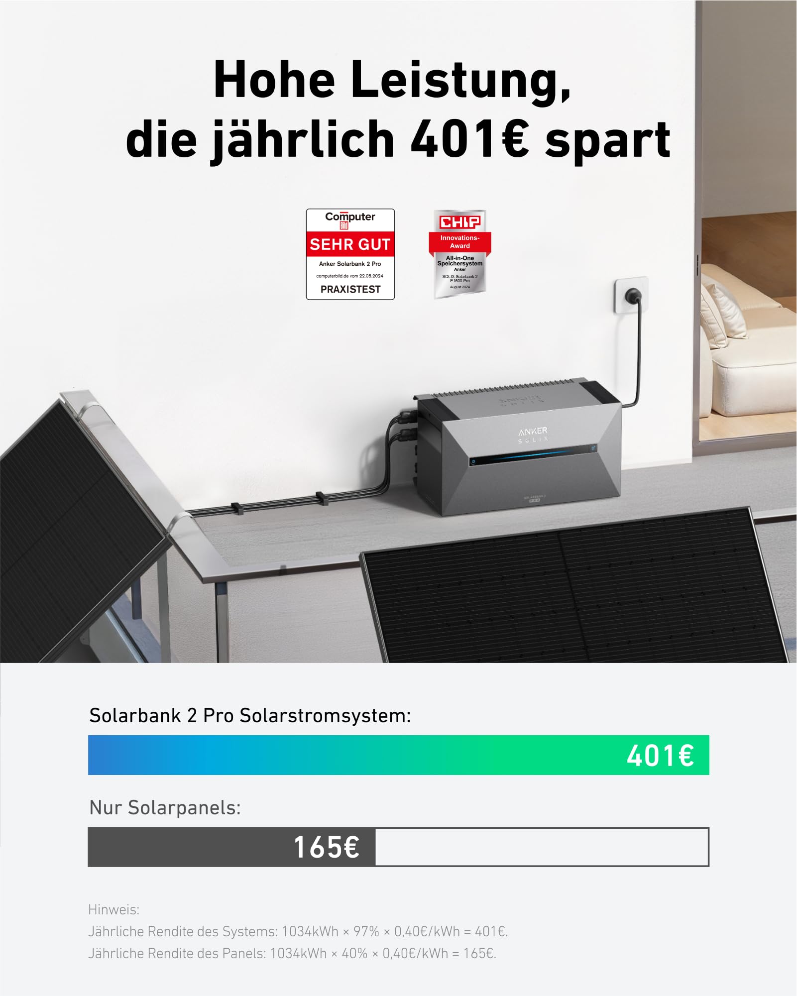 Anker SOLIX 2 Pro Solarbank+ 2× 500W Panel, Plug&Play Balkonkraftwerk 2