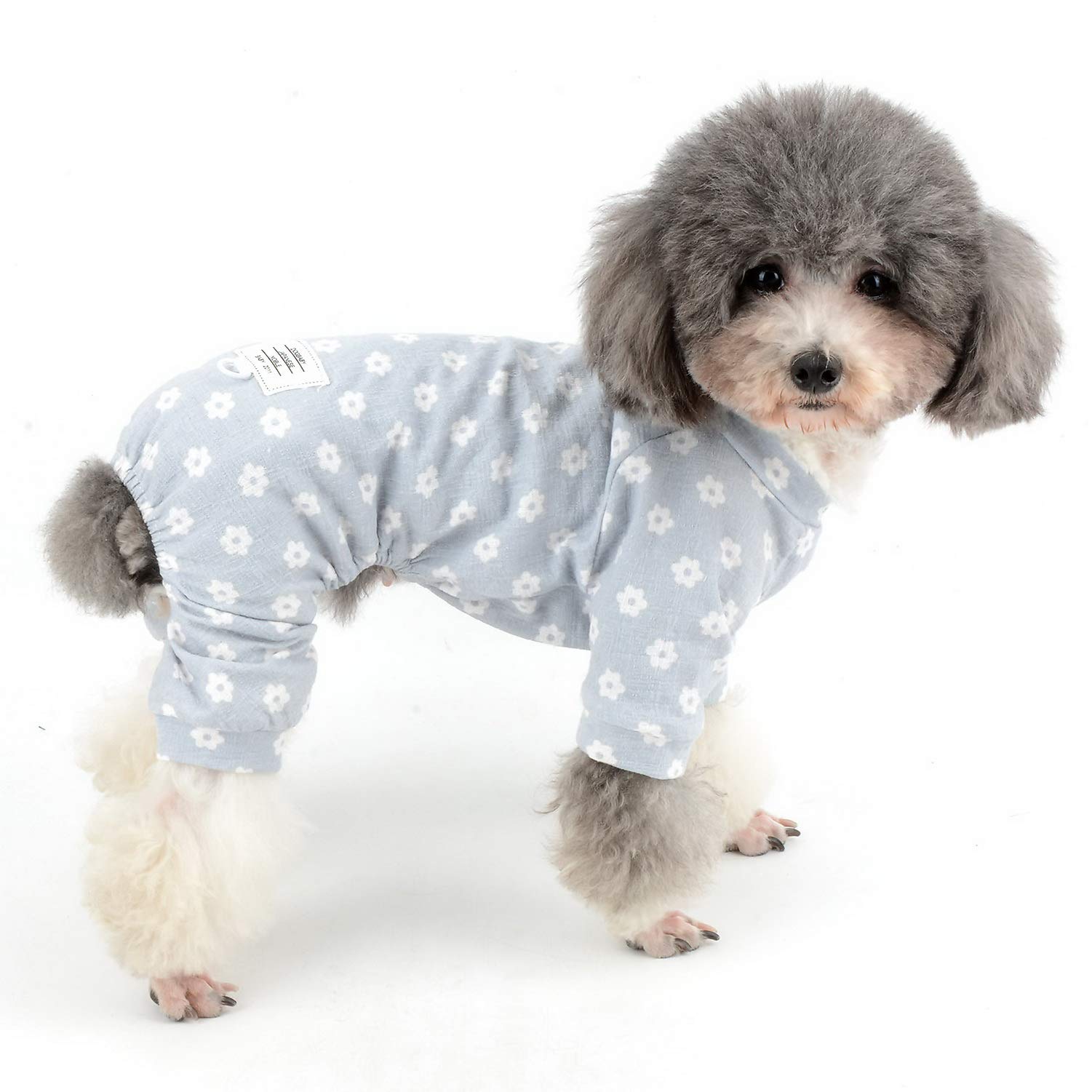 Zunea Small Dog Daisy Jumpsuit Pajamas Adorable Flowers Cotton Overalls Pjs Puppy Girl Sleeping Clothes Shirt with Pant Pet Doggie Cats Four Legs Pyjamas for All Season Blue XXL