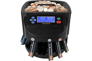 Yhaofu XD-9005 Coin Counter,Coin Counting and Sorting Machine,can sort ¢1 ¢5 ¢10 ¢25 $1 Coins.with Preformed Coin Wrappers Rolls for Both totals and Counts,Calculation Speed max. 270/min
