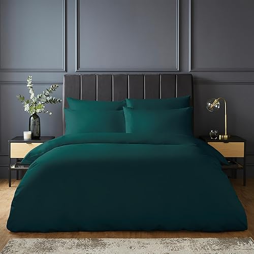Silentnight Pure Cotton Duvet Set - Luxurious Cool Soft Touch 200 Thread Count - Button Fastening - Breathable 100% Cotton Quilt Cover + Pillowcase Bed Set - Machine Washable, Teal Green, Single