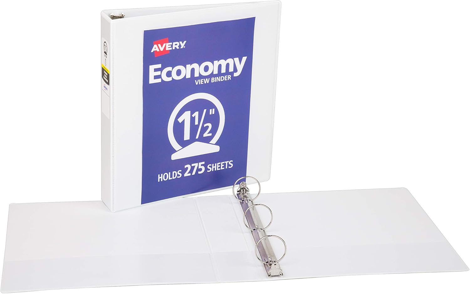 Avery 1.5" Economy View 3 Ring Binder, Round Ring, Holds 8.5" x 11" Paper, 1 White Binder (5726) : Office Products