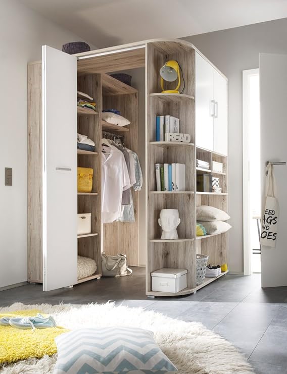 Avanti Trendstore Eckschrank In Sandeiche Dekor Weiss Ca 133 146 198 Cm Amazon De Garten