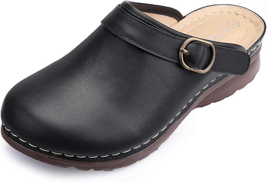 gracosy Mule Clogs Shoes for Women Summer Leather Slip on Sandal Anti Slip Loafer Flat Vintage
