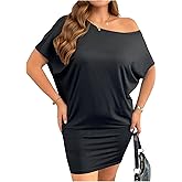 SOLY HUX Women's Plus Size Mini Dress Off The Shoulder Summer Short Sleeve Bodycon Going Out Dresses