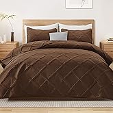Exclusivo Mezcla Oversized King Quilt Set- Brown Cal King Quilts Bedding Set with 2 Pillow Shams, Modern Bedspread with Striped Pattern, Soft Lightweight Bedspreads Coverlets for All Seasons