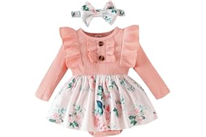 GDTOGRT Baby Girl Clothes Newborn Infant Outfits Ruffle Romper One-piece Bodysuit Clothing with Bow Headband Sets for Girls